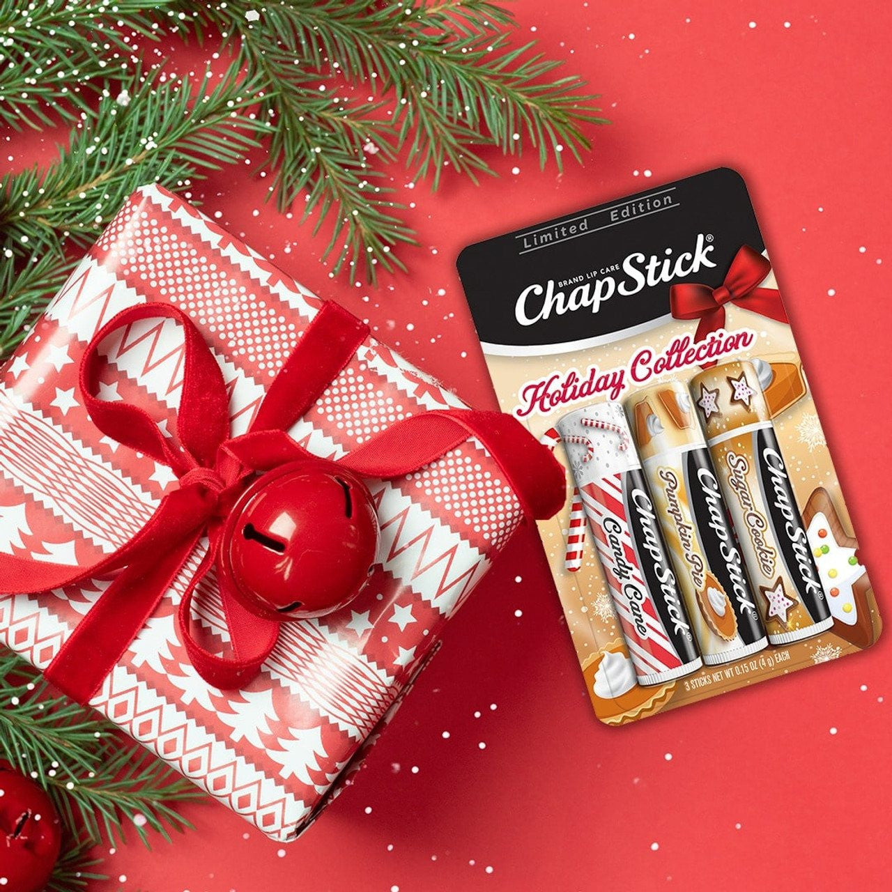 
                  
                    ChapStick® Holiday Collection with Candy Cane, Sugar Cookie and Pumpkin Pie Flavors lip balms.
                  
                