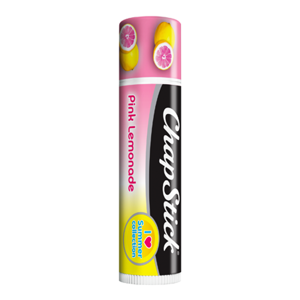 ChapStick® I Love Summer Collection Pink Lemonade lip balm in 0.12oz pink and yellow tube.