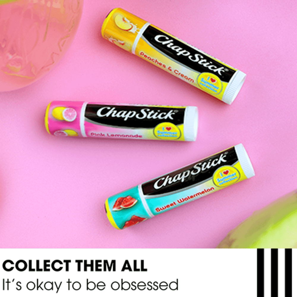 
                  
                    ChapStick® I Love Summer Collection Pink Lemonade lip balm in 0.12oz pink and yellow tube.
                  
                