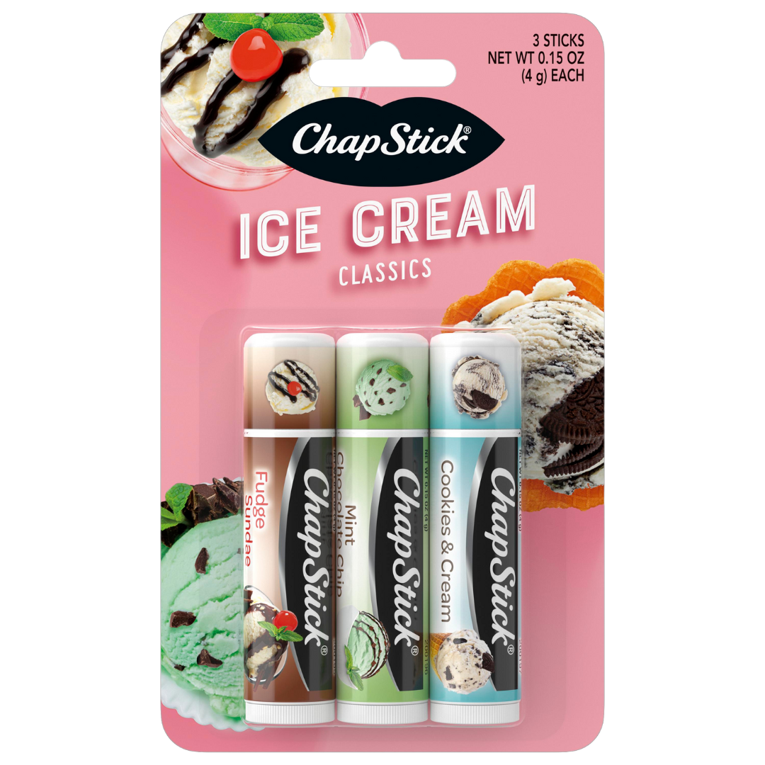 ChapStick Ice Cream Classics 3ct: Fudge, Mint Chocolate, Cookies & Cream